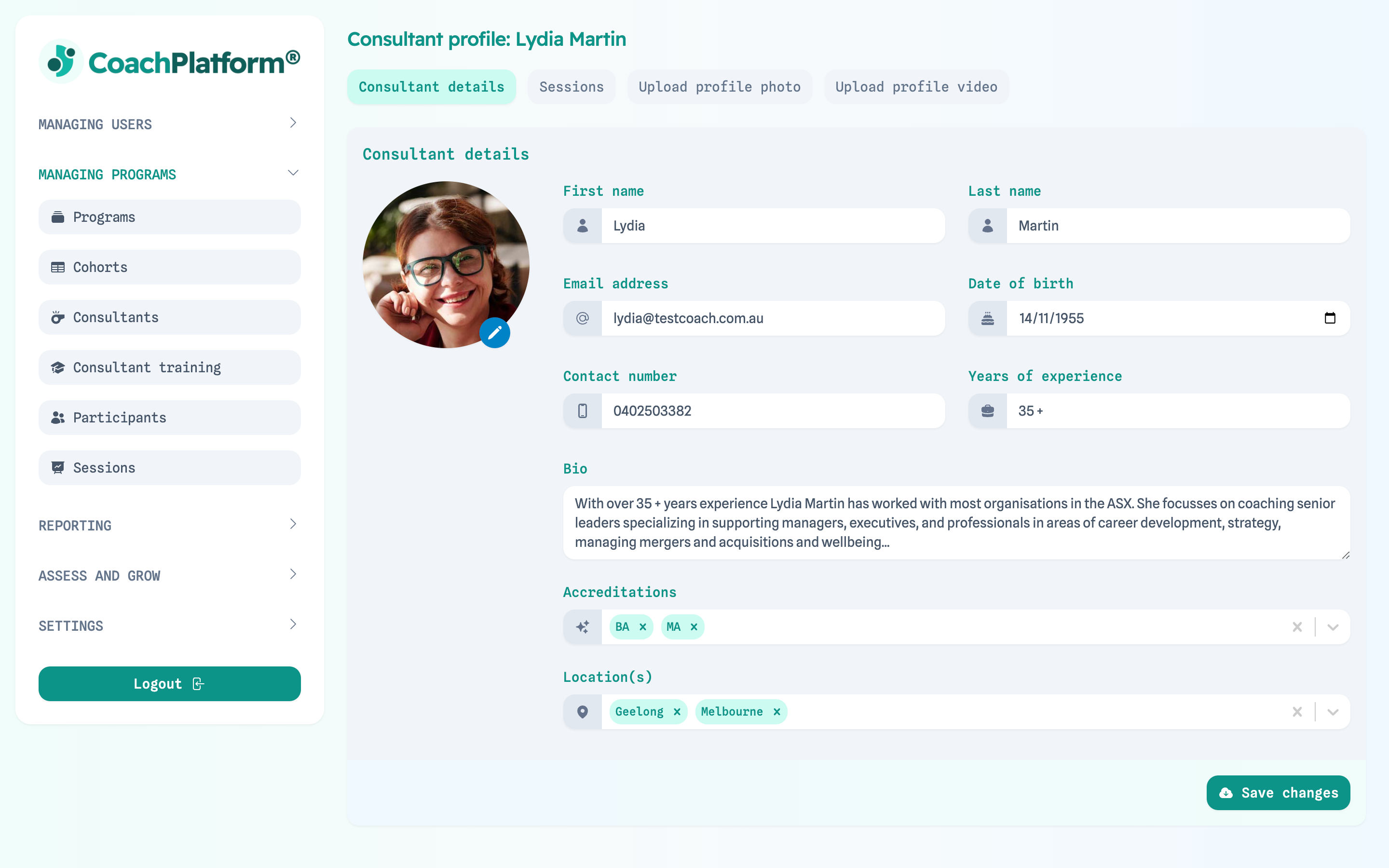 test coach profile